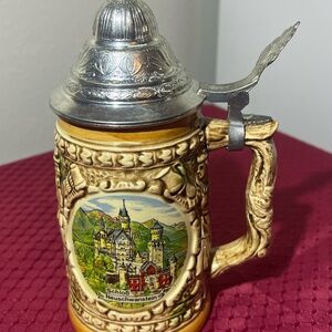 Ceramic  Antique vintage German 1960 Beer Stein with Silver Lid .G3